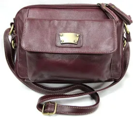 Genuine Leather Classic Cross Body 2 Compartment  Multi Pocket Handbag with Organizer Burgundy