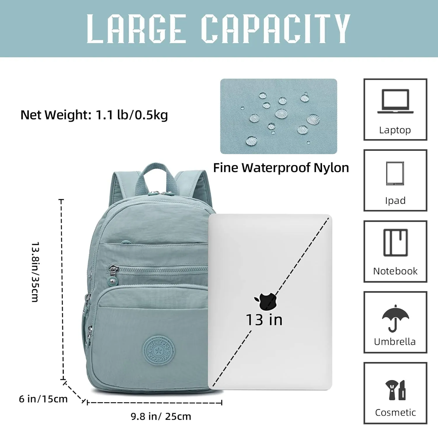 Hiking Waterproof 13" Laptop Backpack Purse for Women and Men,Travel Backpack