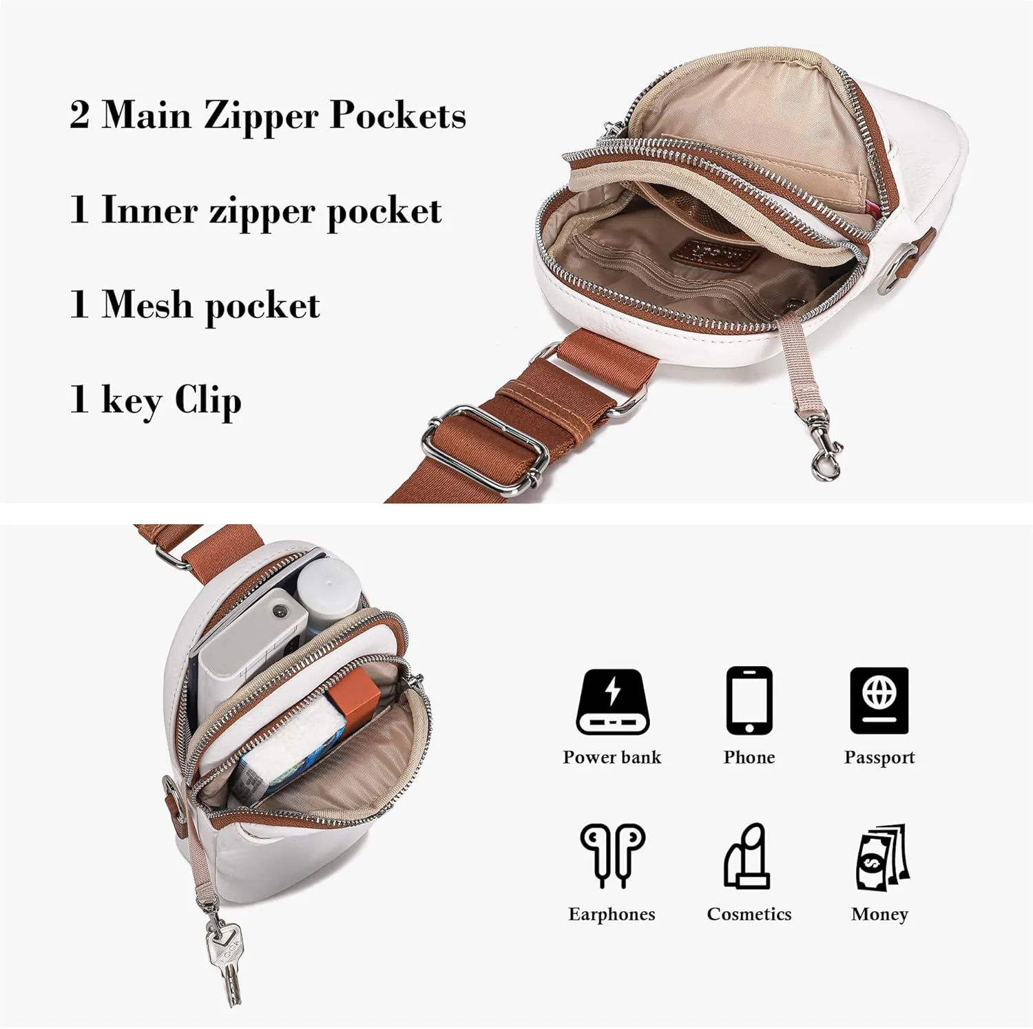 INICAT Small Crossbody Sling Bags for Women Vegan Leather Cell Phone Purse Fanny Packs for Women Men