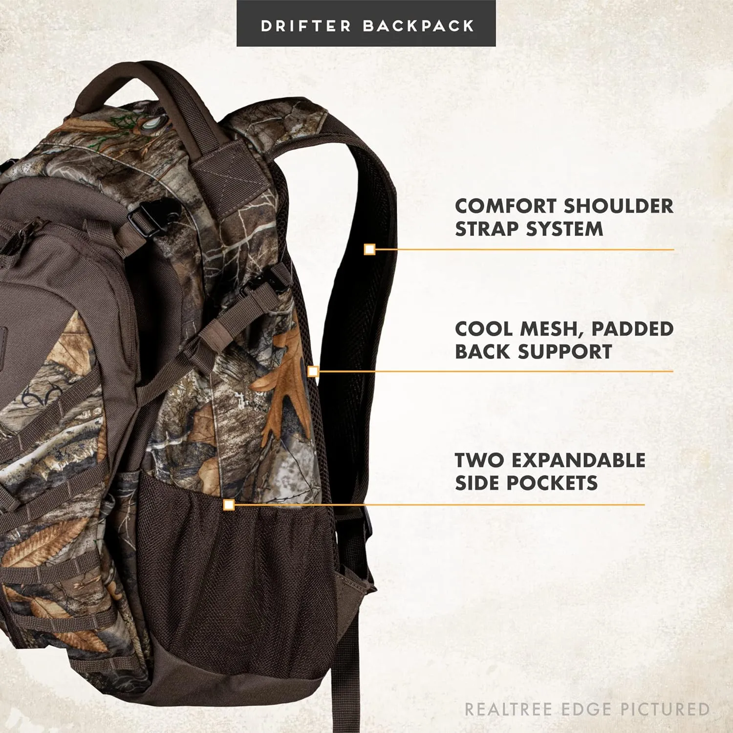 Insights Hunting by frogg toggs - The Drifter Backpack, Lightweight Camouflaged Day Pack holds Decoy, two H20 Bottles, Mossy Oak DNA