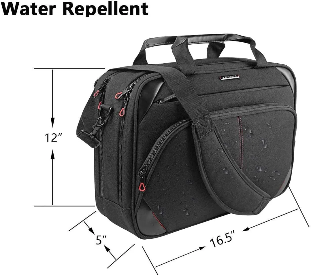 KROSER Laptop Bag 15.6 Inch Laptop Briefcase Laptop Messenger Bag Water Repellent Computer Case Laptop Shoulder Bag Durable Tablet Sleeve with RFID Pockets for Business/College/Women/Men-Black/Red