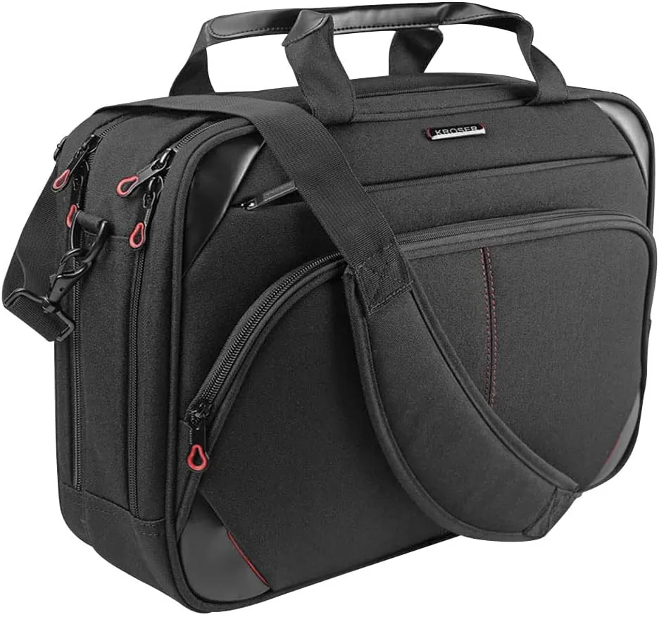 KROSER Laptop Bag 15.6 Inch Laptop Briefcase Laptop Messenger Bag Water Repellent Computer Case Laptop Shoulder Bag Durable Tablet Sleeve with RFID Pockets for Business/College/Women/Men-Black/Red