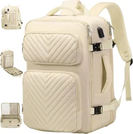 Laptop Backpack for Women Men, Carry On Backpack, Extra Large Travel Backpack Expandable Airplane Approved Weekender Bag, 17.3'' Laptop Backpack for Business Hiking, Beige