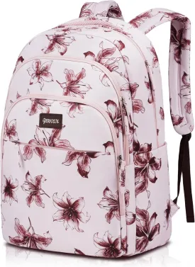 Laptop Backpack for Women, Pink Business Travel Laptops Backpack with USB Charging Hole for 17.3inch Laptop Work Bag, Sturdy Daypack Computer Backpacks Gift for Teacher Doctor Nurse College