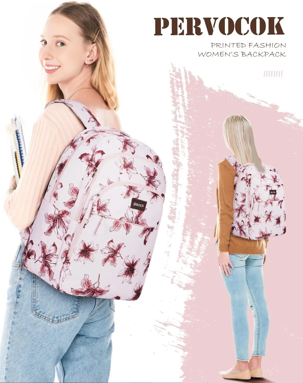 Laptop Backpack for Women, Pink Business Travel Laptops Backpack with USB Charging Hole for 17.3inch Laptop Work Bag, Sturdy Daypack Computer Backpacks Gift for Teacher Doctor Nurse College