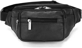 leather Fanny pack, Outdoor travel waist Pack Cowhide Leather Large Size 2 Pockets waist bag.Suitable for outdoor mountaineering, travel, camping, cycling, running, etc.black-E