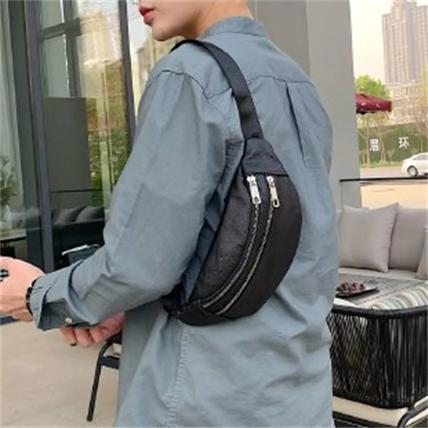leather Fanny pack, Outdoor travel waist Pack Cowhide Leather Large Size 2 Pockets waist bag.Suitable for outdoor mountaineering, travel, camping, cycling, running, etc.black-F