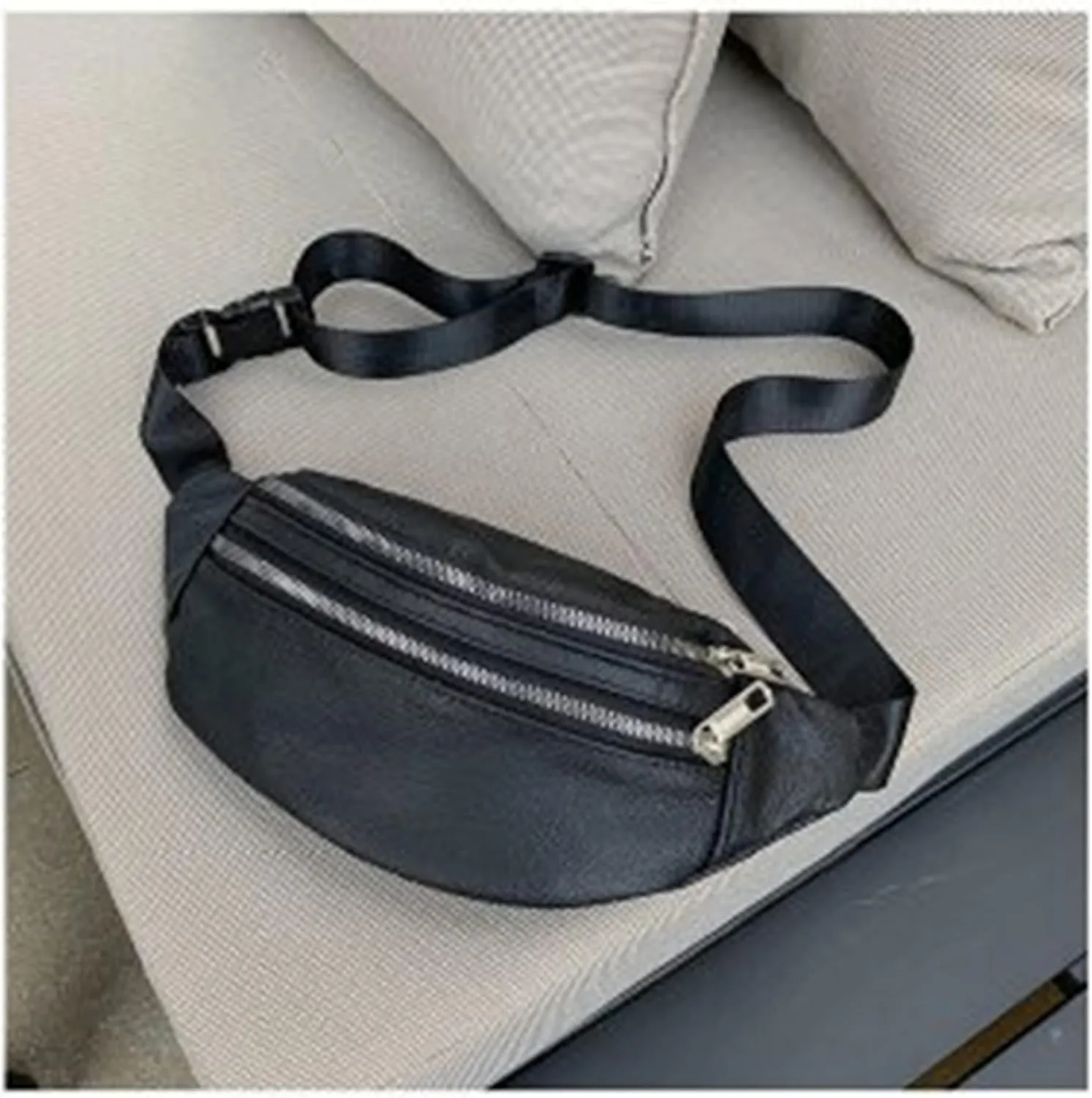 leather Fanny pack, Outdoor travel waist Pack Cowhide Leather Large Size 2 Pockets waist bag.Suitable for outdoor mountaineering, travel, camping, cycling, running, etc.black-F