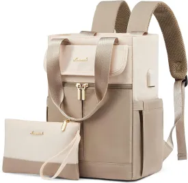 LOVEVOOK Backpack Purse for Women, Convertible Mini Backpacks Tote for Teen Girls, Small College Bookbag for Work, School, Travel, 2pcs set, Cream-Khaki