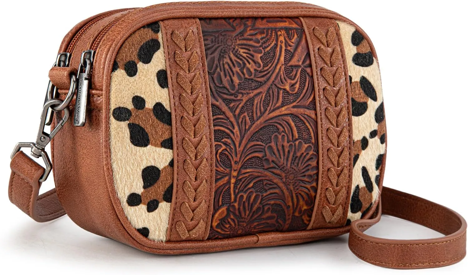 Montana West Cow Print Crossbody Bags for Women Western Tooled Crossbody Purses with Built in Card Holder