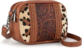 Montana West Cow Print Crossbody Bags for Women Western Tooled Crossbody Purses with Built in Card Holder