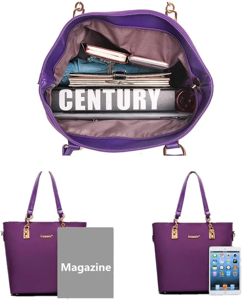 Nylon 6 PCS Women Shoulder Bag Top-Handle Handbag Tote Purse Wallet Key Case Set