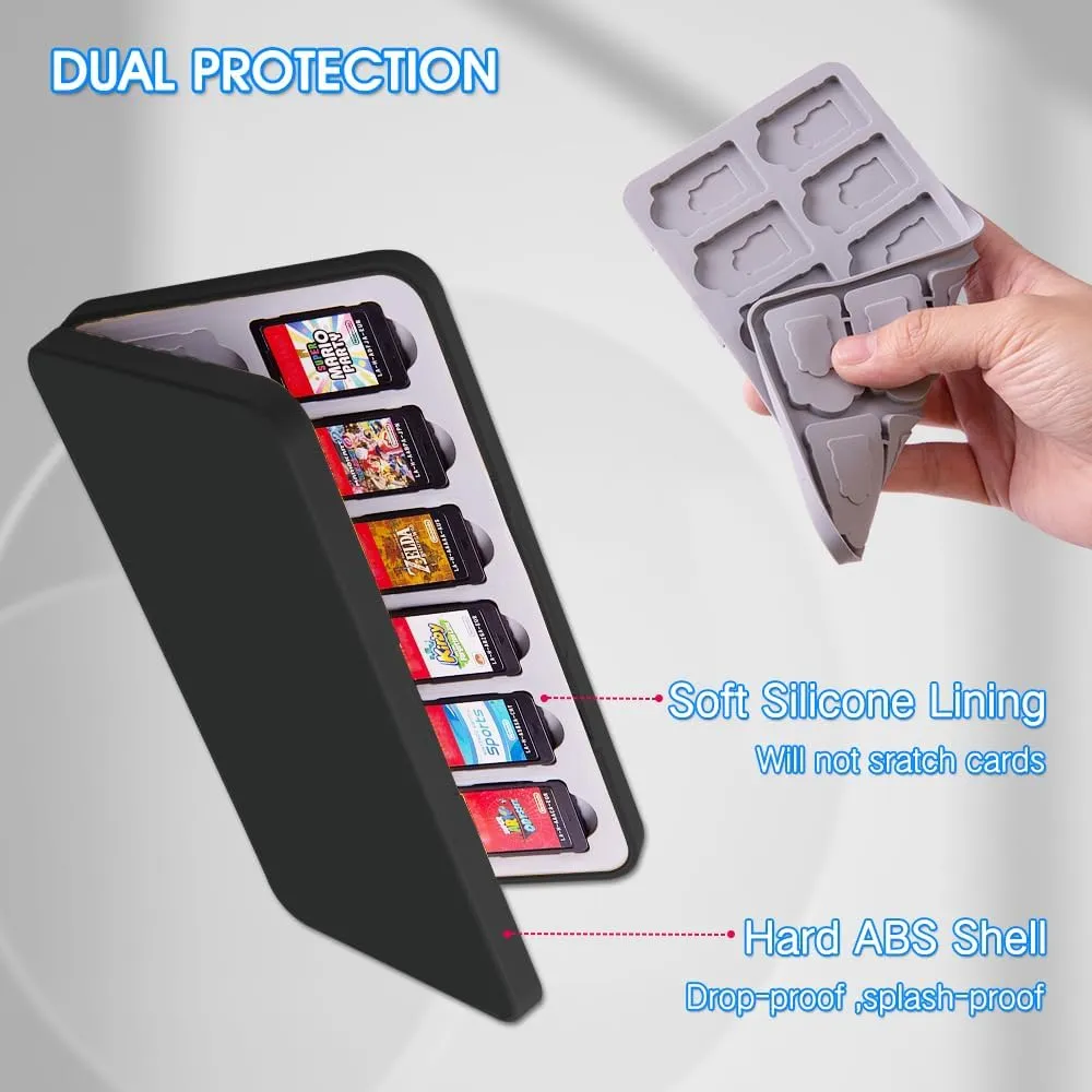 PERFECTSIGHT Switch Game Card Case, Black 24 Switch Game Holder for Nintendo Switch Lite/ OLED Cartridge Case with Game & Micro SD Card Slots