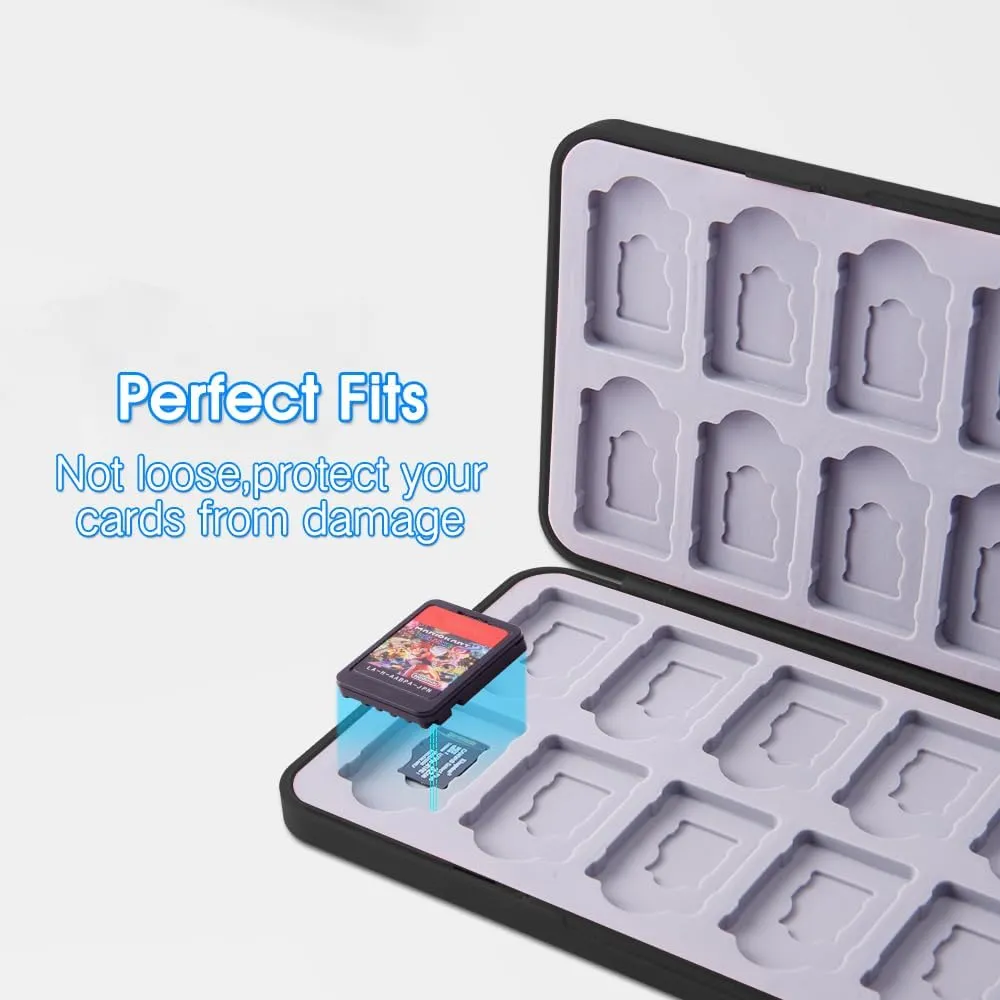 PERFECTSIGHT Switch Game Card Case, Black 24 Switch Game Holder for Nintendo Switch Lite/ OLED Cartridge Case with Game & Micro SD Card Slots