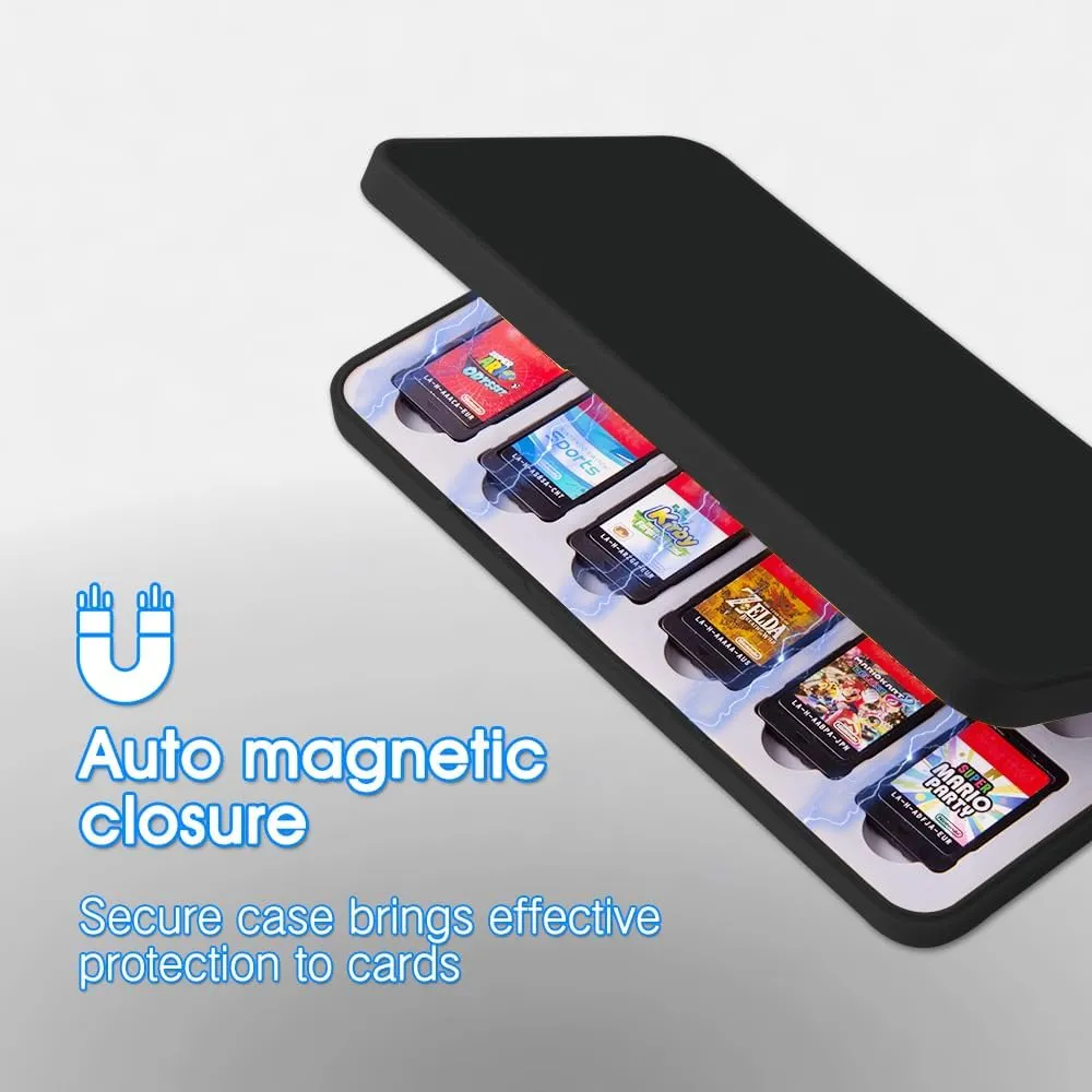 PERFECTSIGHT Switch Game Card Case, Black 24 Switch Game Holder for Nintendo Switch Lite/ OLED Cartridge Case with Game & Micro SD Card Slots