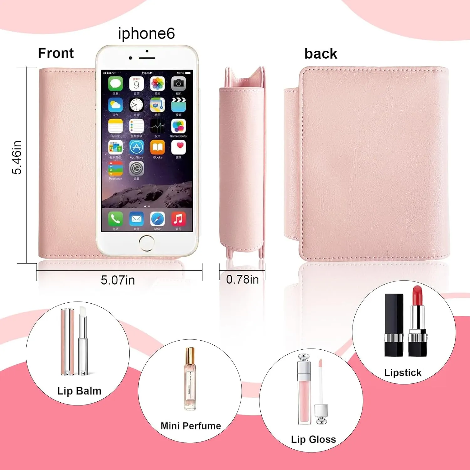 PU Lipstick Case Holder with Mirror Holds 4pcs of Long Lipsticks Lipstick Holder Makeup Travel Cases Organizer Bag for Outside Mini Bag Pouch for Gift Women