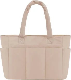 Puffer Tote Bag, Work Bags for Women with Laptop Compartment, Travel Tote with Luggage Sleeve, Quilted Bag for School