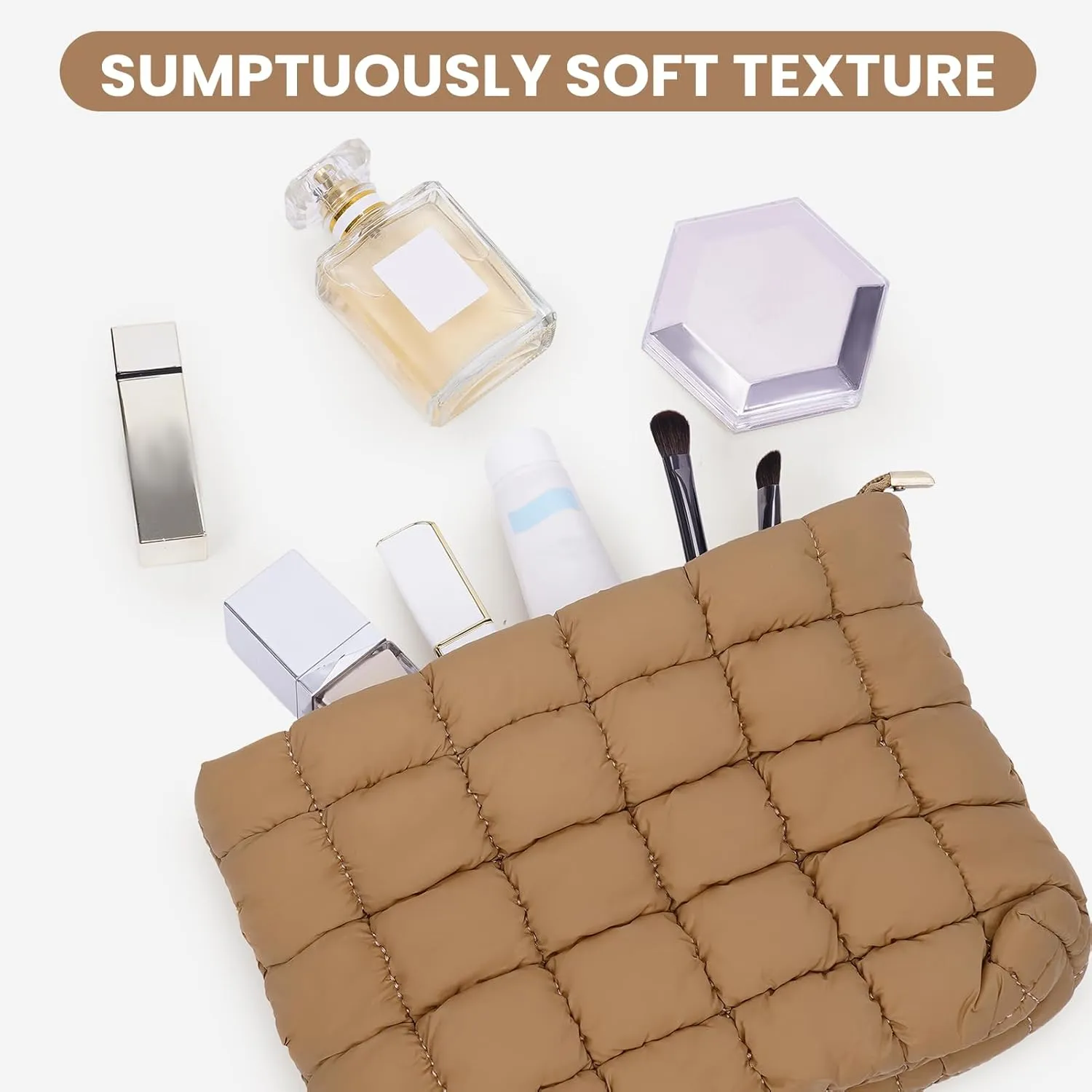 Puffy Quilted Makeup Bag Cosmetic Bags Travel Cute Puffer Solid Toiletry Organizer Pouch Storage Clutch for Women