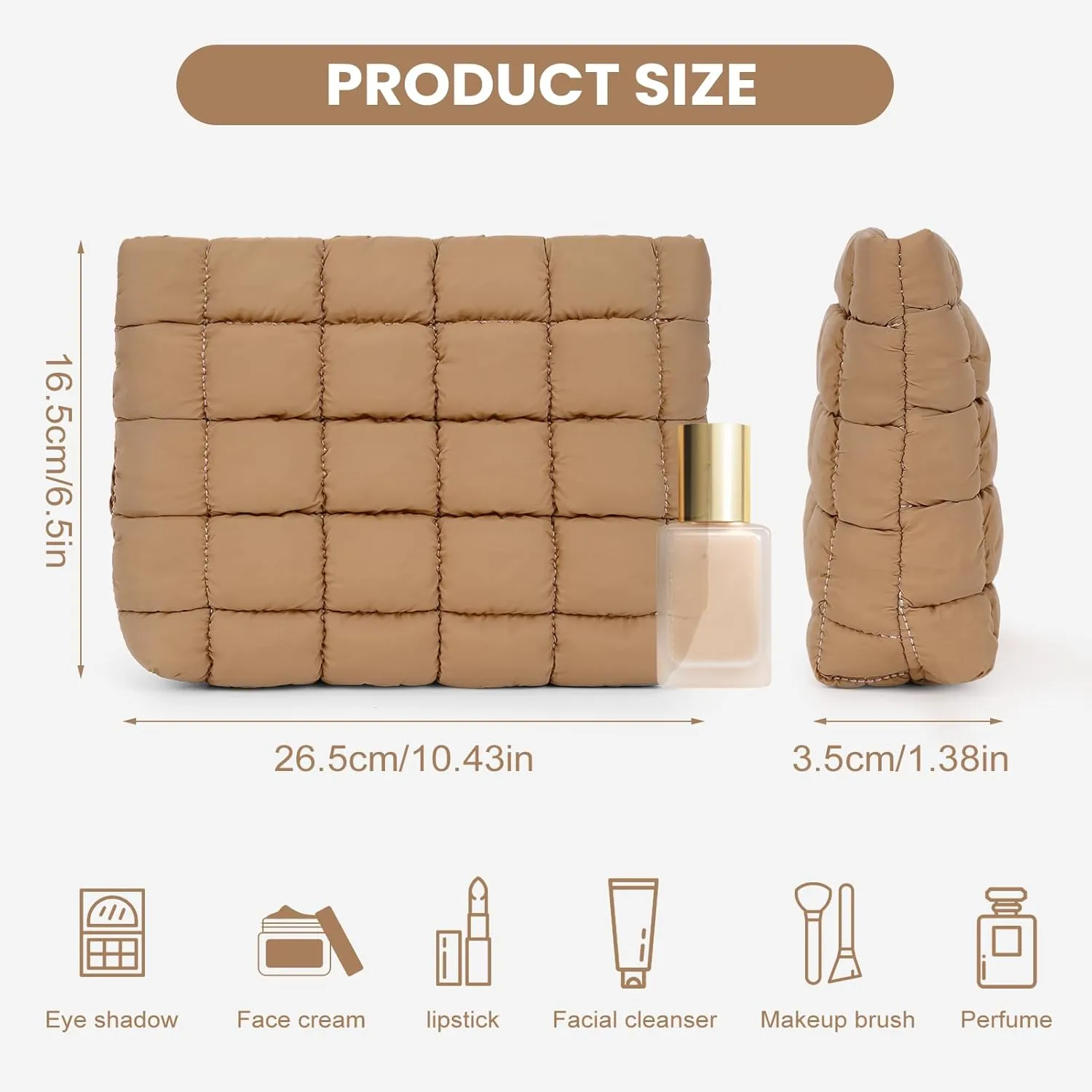 Puffy Quilted Makeup Bag Cosmetic Bags Travel Cute Puffer Solid Toiletry Organizer Pouch Storage Clutch for Women