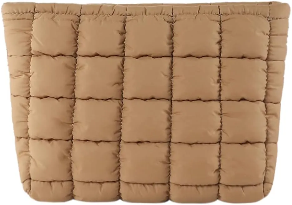 Puffy Quilted Makeup Bag Cosmetic Bags Travel Cute Puffer Solid Toiletry Organizer Pouch Storage Clutch for Women