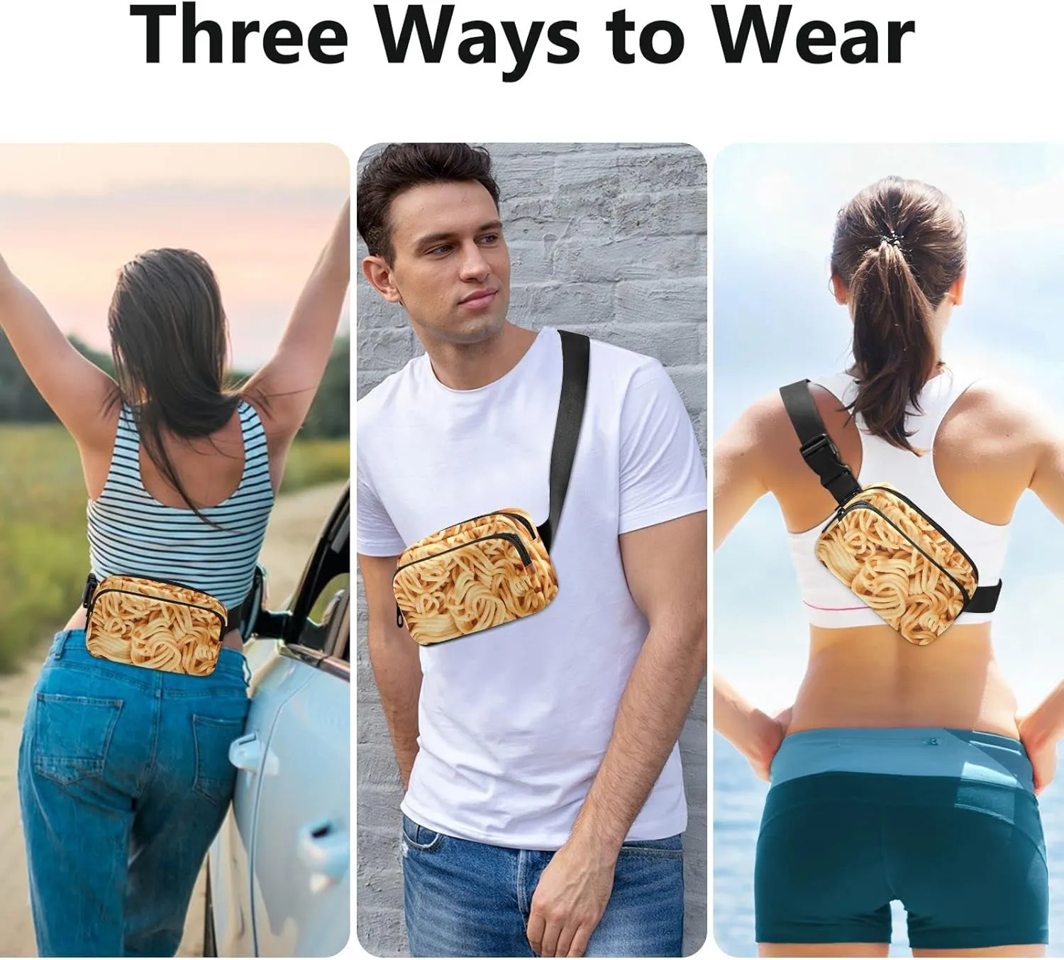 Ramen Noodles Fanny Pack for Men Women,Crossbody Waist Bag Pack with Adjustable Strap Mini Belt Bag for Running Cycling