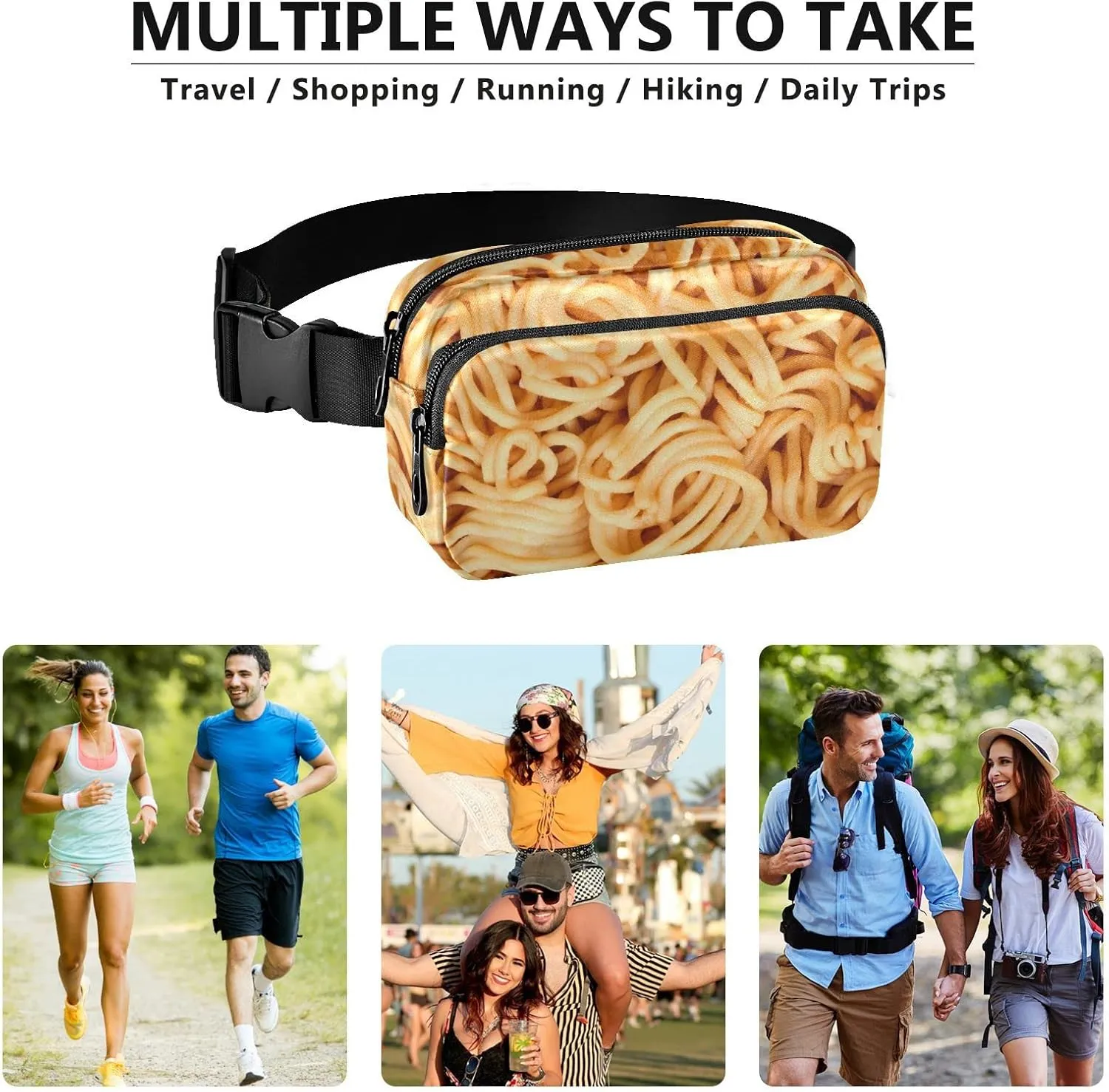 Ramen Noodles Fanny Pack for Men Women,Crossbody Waist Bag Pack with Adjustable Strap Mini Belt Bag for Running Cycling