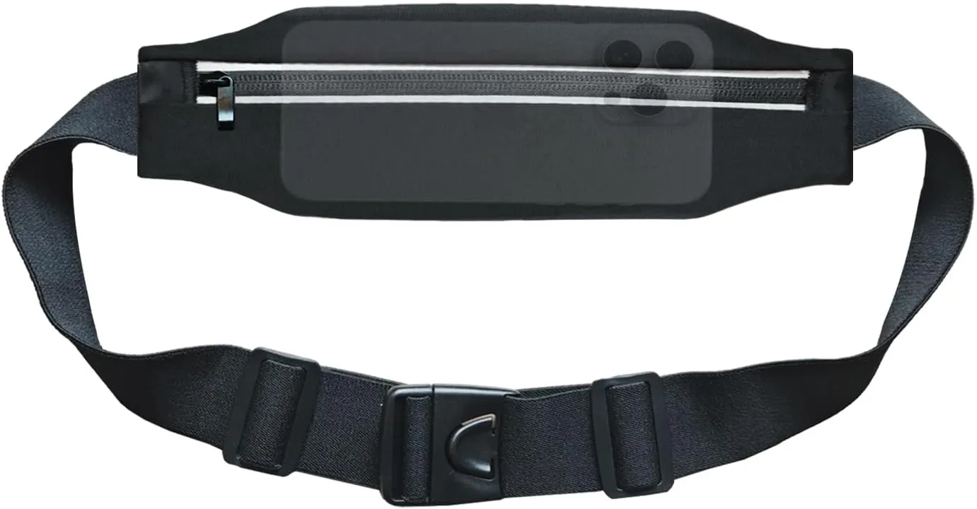 Running Belt Fanny Pack, Slim Runners Waist Pack for Men & Women [Fits ALL Phones], Money Belt, Reflective Running Gear Accessories Fitness Phone Holder for Exercise Marathon Jogging (Black)