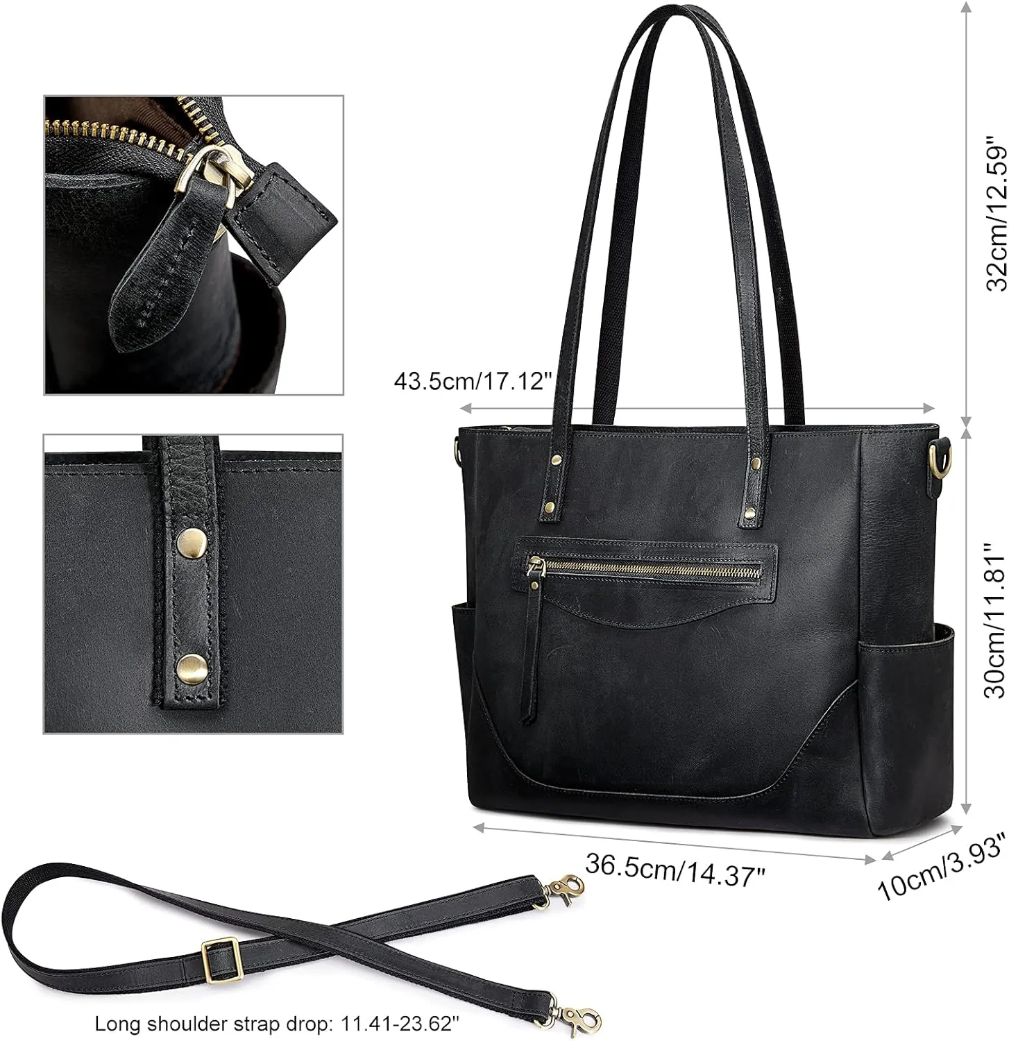 S-ZONE Genuine Leather Tote Bag for Women Large Shoulder Purses Work Handbags with Crossbody Strap Vintage