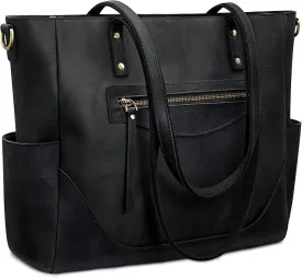 S-ZONE Genuine Leather Tote Bag for Women Large Shoulder Purses Work Handbags with Crossbody Strap Vintage