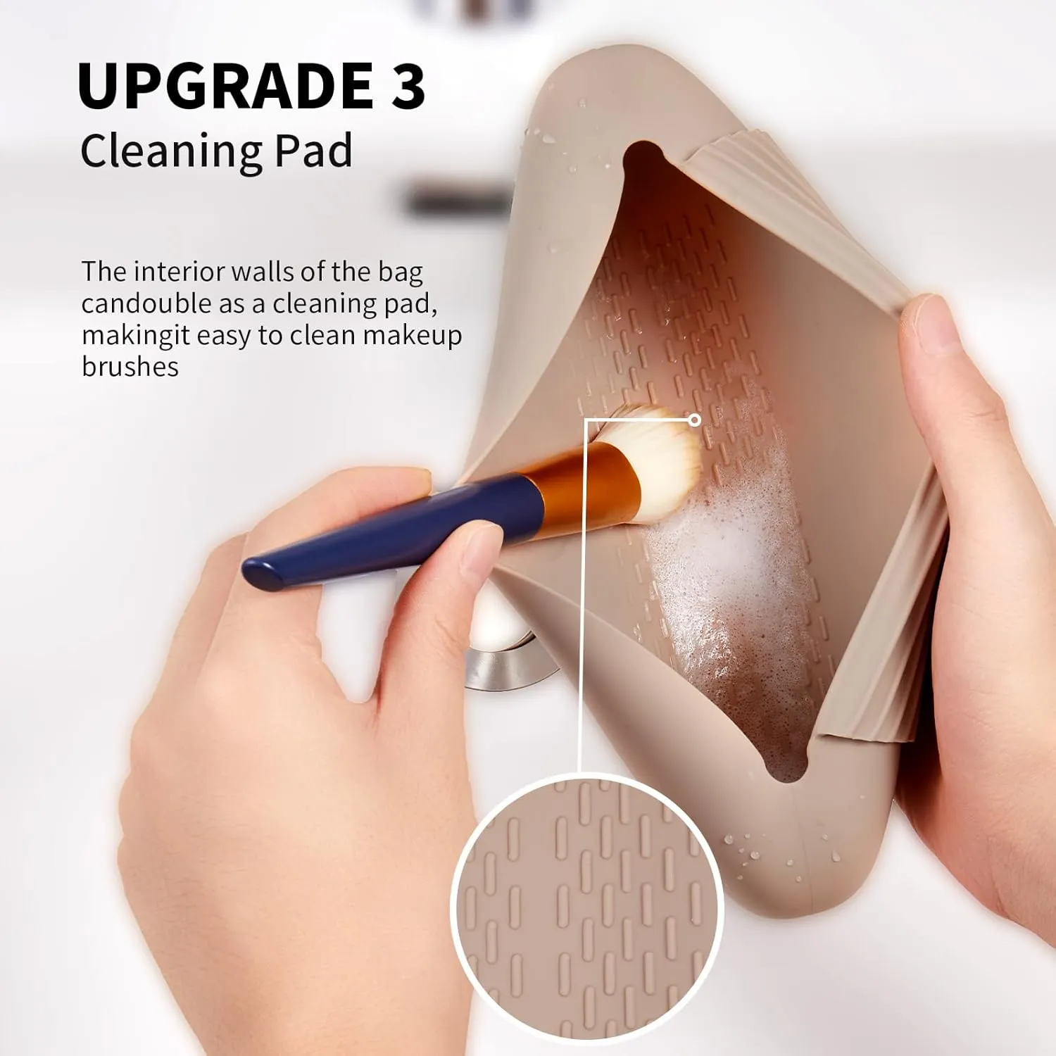 Silicone Makeup Brush Holder Travel Cosmetic BagSoft Portable Cosmetic Face Brushes Holder with Upgrade Anti-Fall Out Magnetic Closure, Large Travel Makeup Brush Case - Walnut