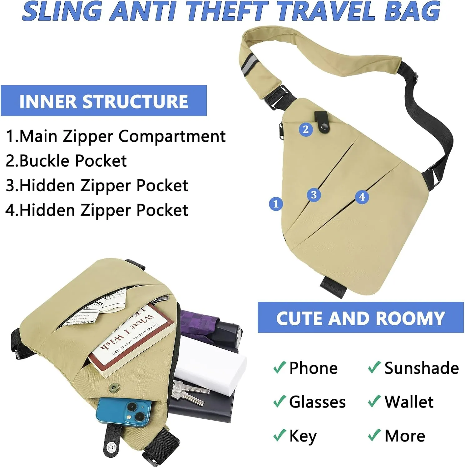 Sling Bag for Women Men, Anti Theft Travel Bag Crossbody Bags for Women Men Flex Bag for Outdoor Sport Casual Hiking Running
