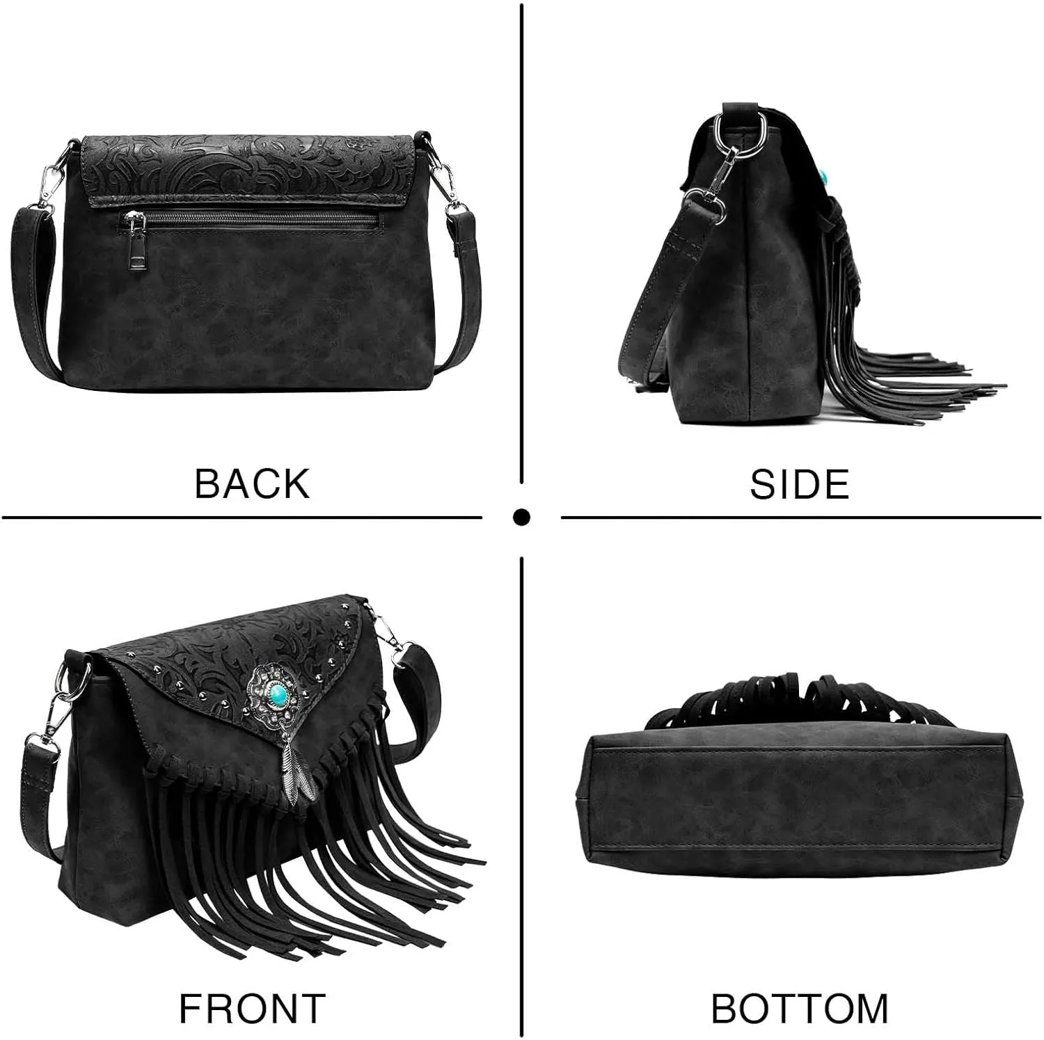 Small Crossbody Bags for Women Crossbody Handbag Fringe Purse Tassel Shoulder Bag Turquoise Concho Wallet