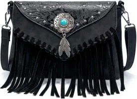 Small Crossbody Bags for Women Crossbody Handbag Fringe Purse Tassel Shoulder Bag Turquoise Concho Wallet