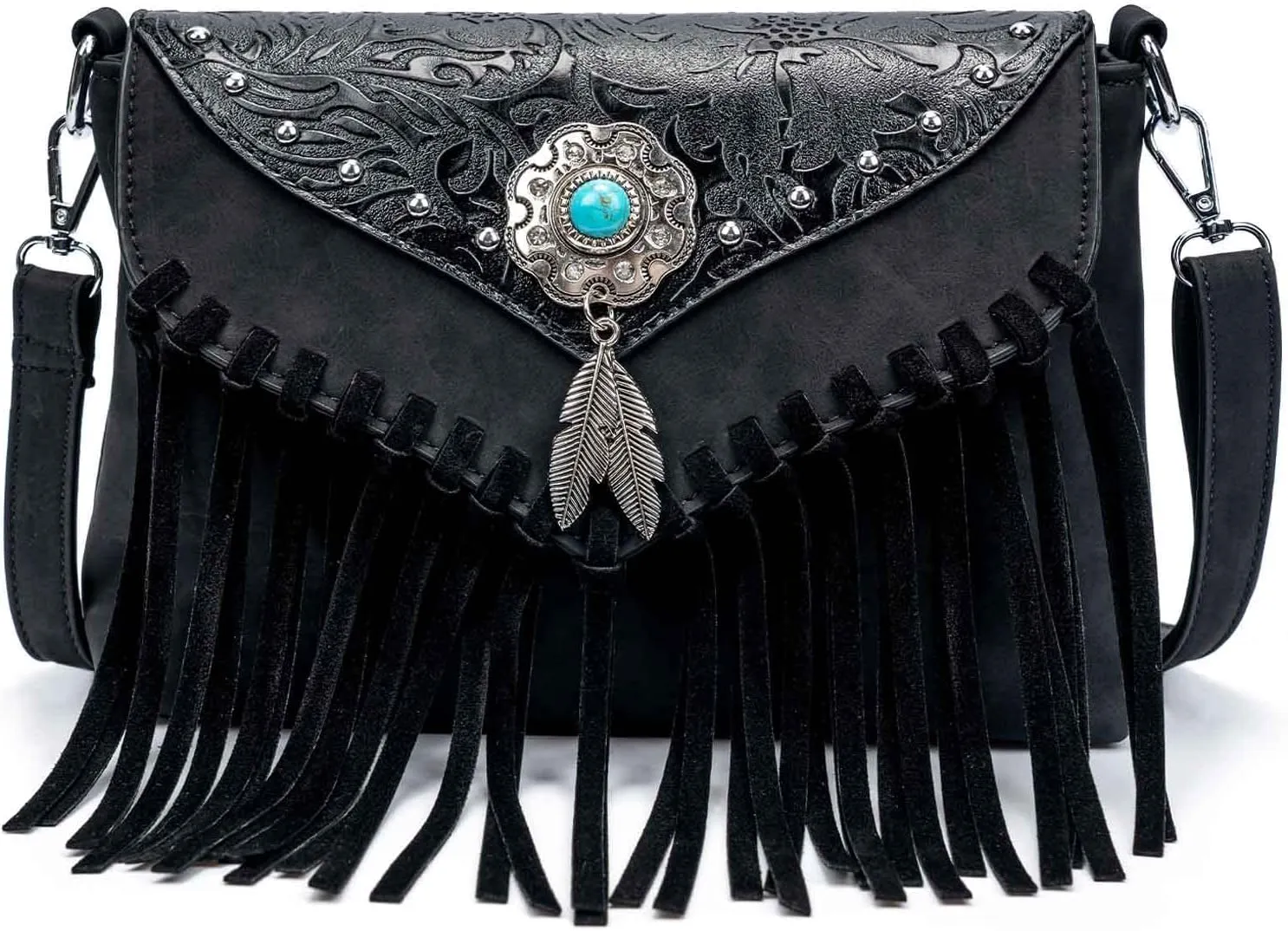 Small Crossbody Bags for Women Crossbody Handbag Fringe Purse Tassel Shoulder Bag Turquoise Concho Wallet