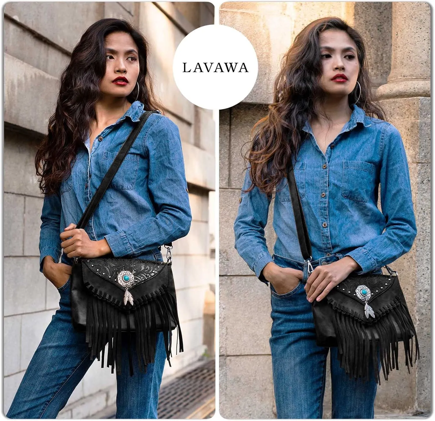 Small Crossbody Bags for Women Crossbody Handbag Fringe Purse Tassel Shoulder Bag Turquoise Concho Wallet