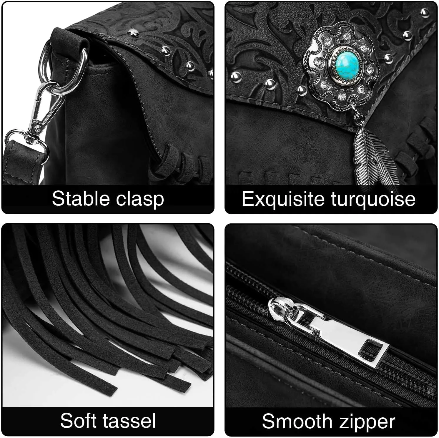 Small Crossbody Bags for Women Crossbody Handbag Fringe Purse Tassel Shoulder Bag Turquoise Concho Wallet