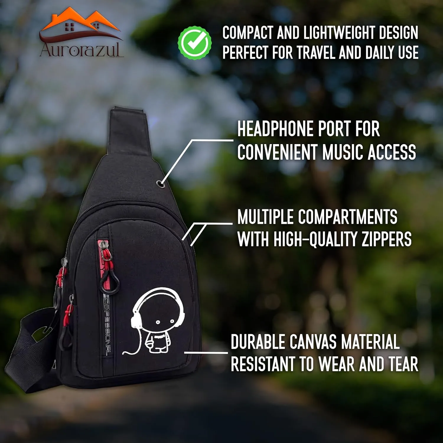 Small Sling Crossbody Bag for Women & Men  Lightweight Travel Shoulder Bag with Adjustable Strap  Compact One Strap Backpack for Hiking, Walking & Everyday Use, Black