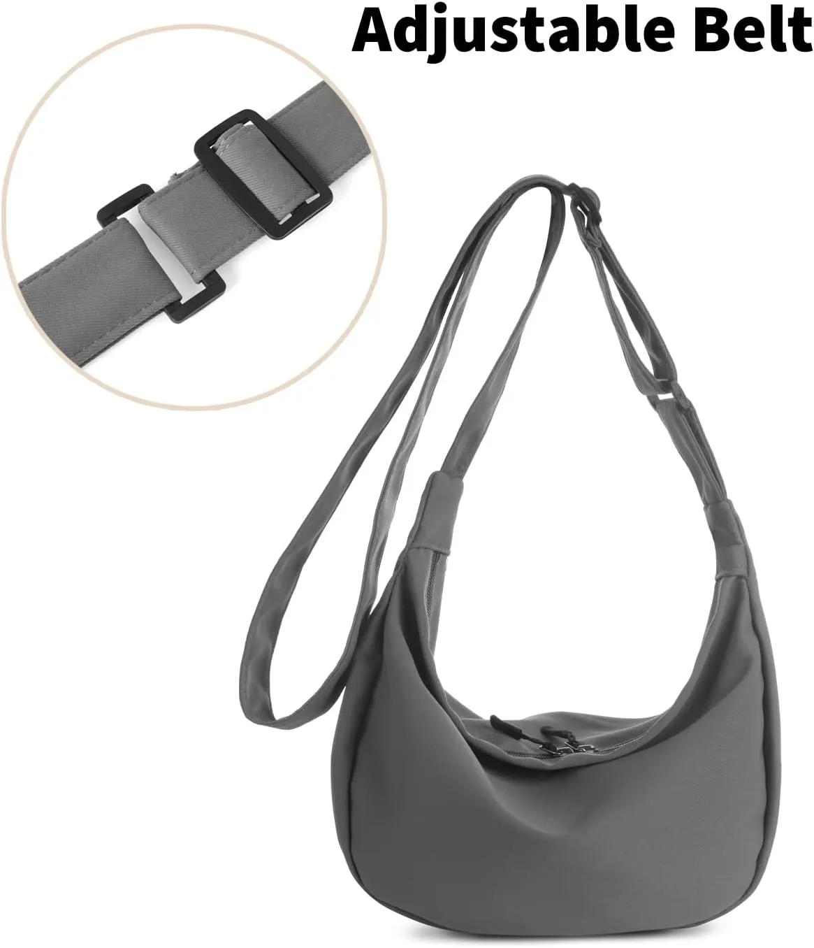 Small Sling Crossbody Bag for Women Men Trendy, Mini Crescent Bag with Adjustable Strap, 2 Zippers Lightweight Nylon Bag