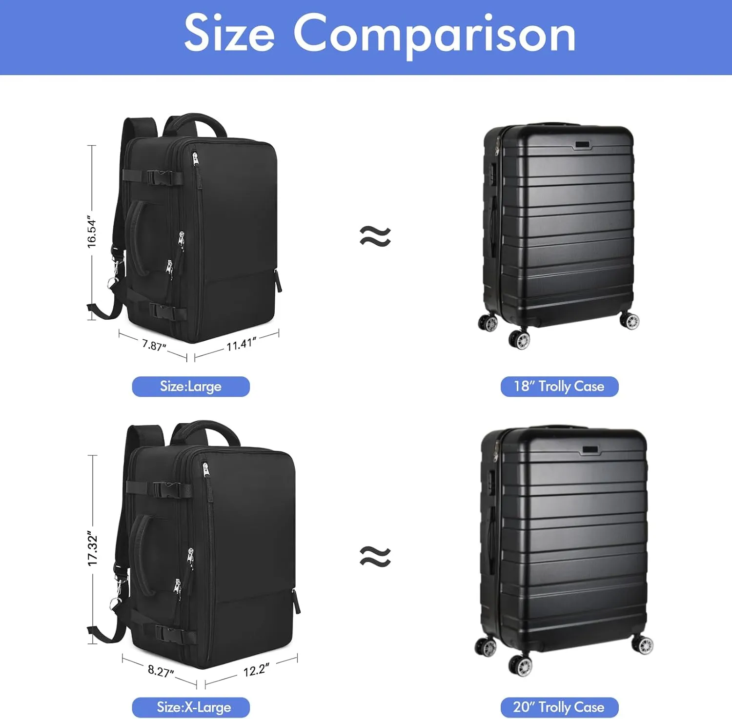 Travel Laptop Backpack Carry On Backpack for Men Women Flight Approved College School Computer Bag for Business Hiking Personal Item Backpack Fits 17.3 Inch Notebook Black