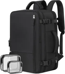 Travel Laptop Backpack Carry On Backpack for Men Women Flight Approved College School Computer Bag for Business Hiking Personal Item Backpack Fits 17.3 Inch Notebook Black