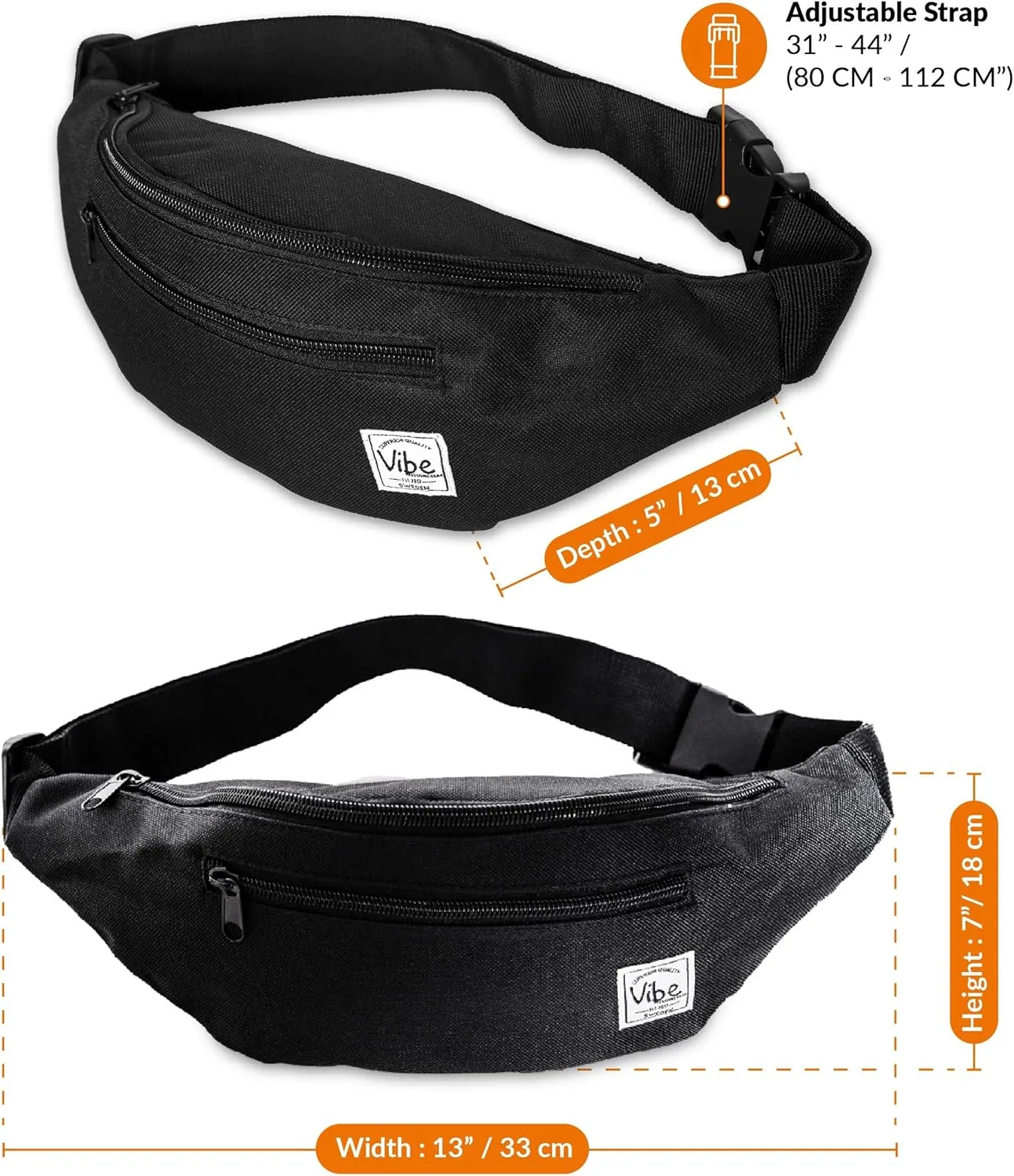 Vibe Festival Gear Fanny Pack for Men Women - Many Prints - Black Holographic Silver Gold Cute Waist Bag for Festival Rave Hiking Running Cycling