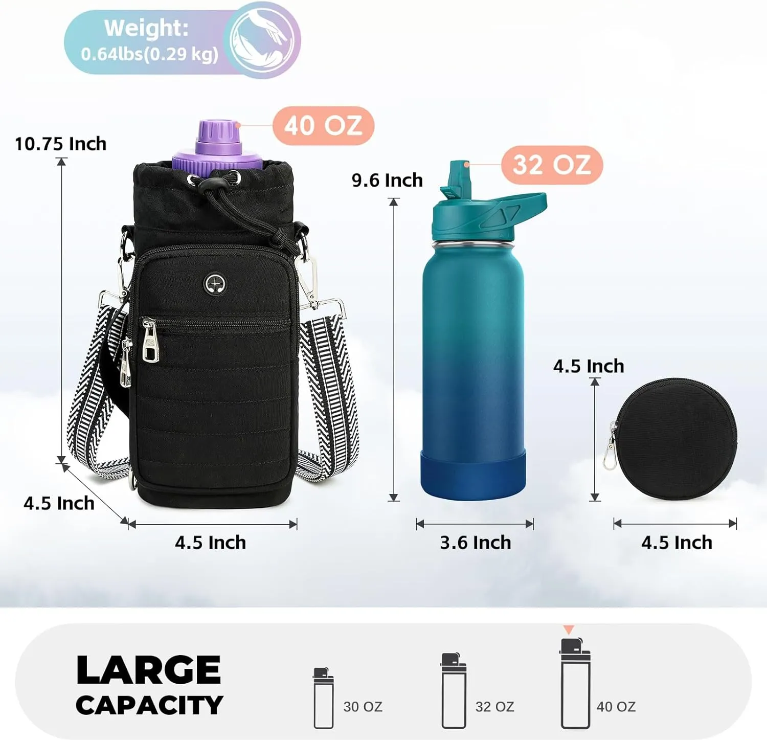 Water Bottle Carrier with Strap Water Bottle Holder with Strap Water Bottle Carrier Bag, Water Bottle Bag with Phone Pocket for Walking, Hiking, Cycling