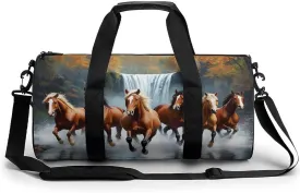 Womens Sports Gym Tote Bag Waterproof Weekender Overnight Handbag Wild Animal Horses Running in River Water Horse Duffel Bag for Yoga Sport Travel