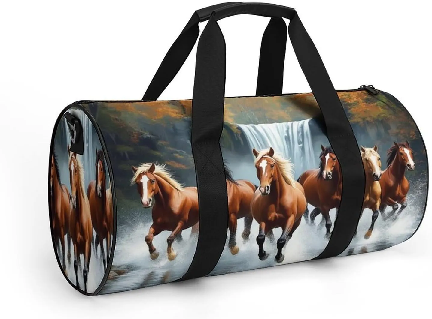 Womens Sports Gym Tote Bag Waterproof Weekender Overnight Handbag Wild Animal Horses Running in River Water Horse Duffel Bag for Yoga Sport Travel