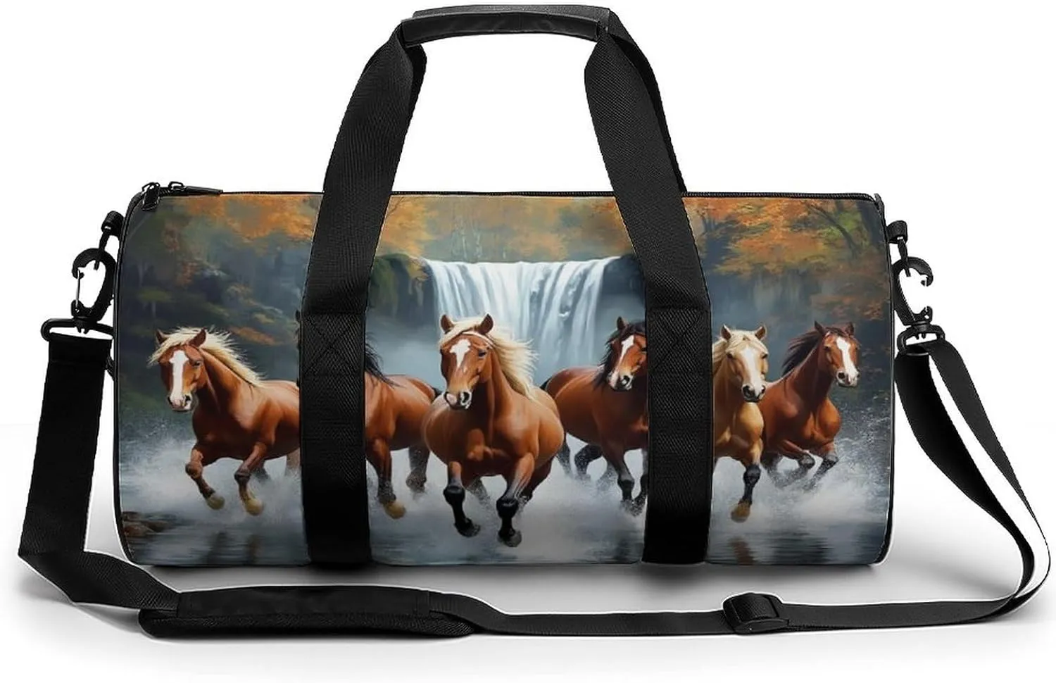 Womens Sports Gym Tote Bag Waterproof Weekender Overnight Handbag Wild Animal Horses Running in River Water Horse Duffel Bag for Yoga Sport Travel