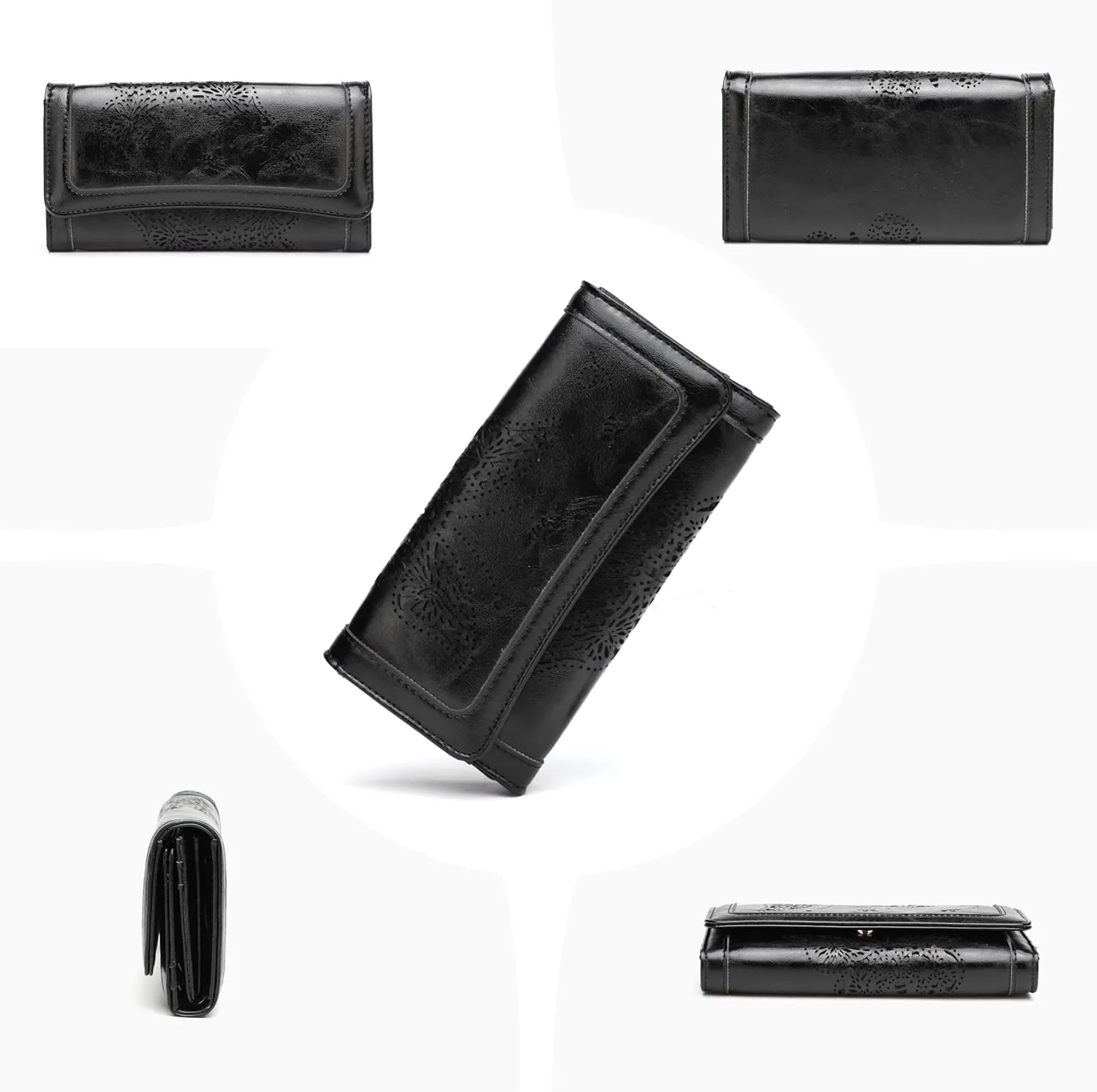 Womens Wallets RFID Blocking Leather Clutch Long Wallet for Women Card Holder Phone Organizer Ladies Travel Purses Black