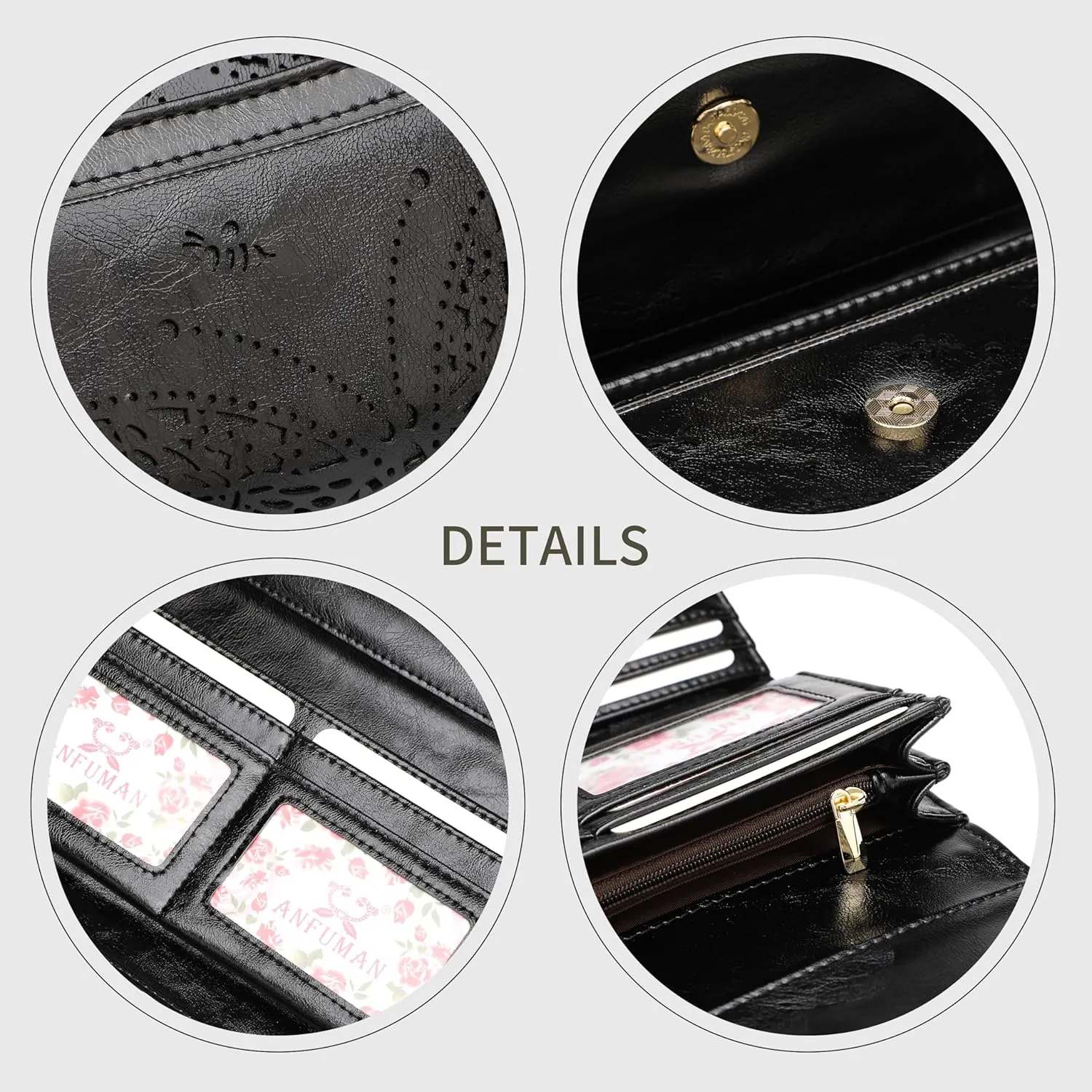 Womens Wallets RFID Blocking Leather Clutch Long Wallet for Women Card Holder Phone Organizer Ladies Travel Purses Black