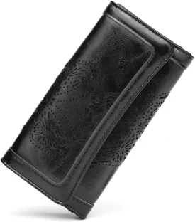 Womens Wallets RFID Blocking Leather Clutch Long Wallet for Women Card Holder Phone Organizer Ladies Travel Purses Black