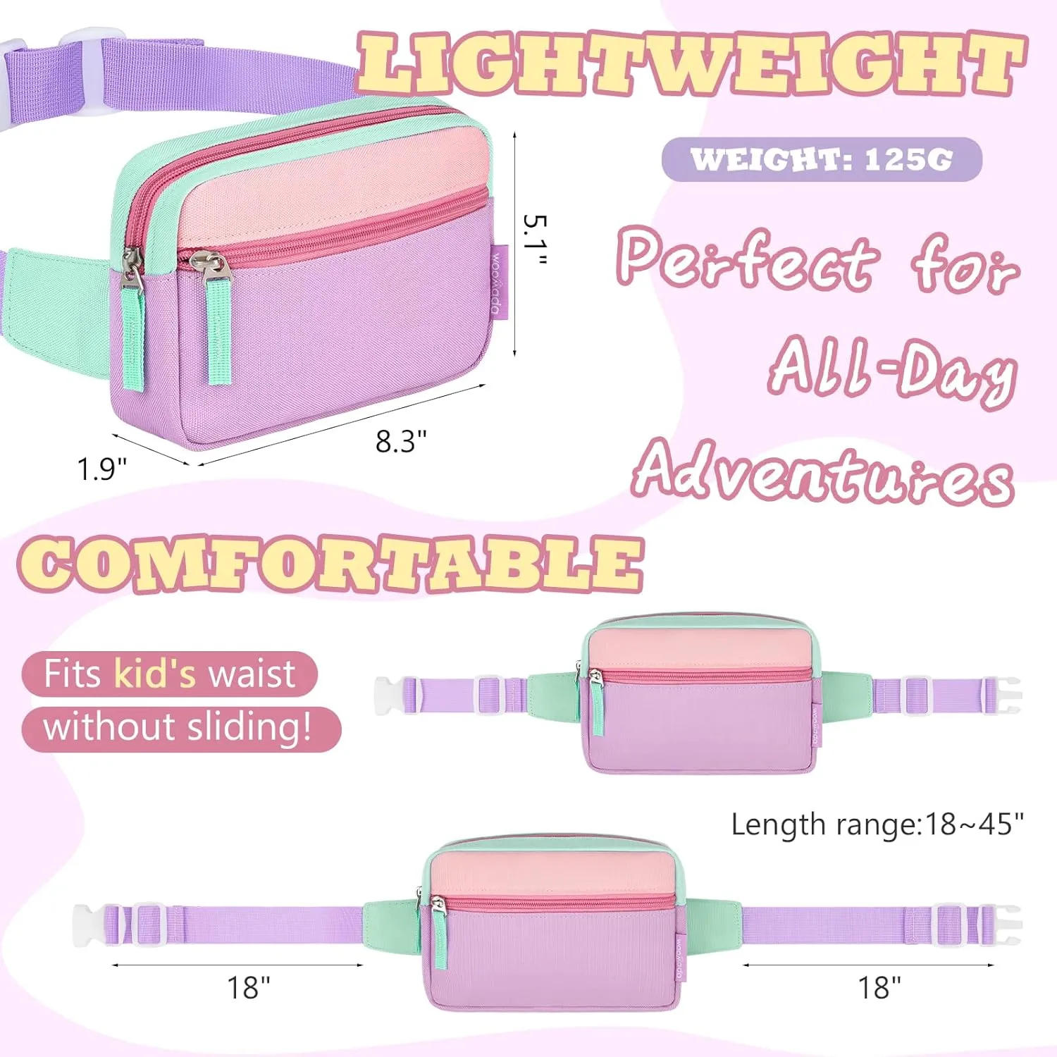 WOOMADA Fanny Pack, Crossbody Bag Waist Bag with Adjustable Waistband, Cute Belt Bag for Gifts(Turquoise&Purple)