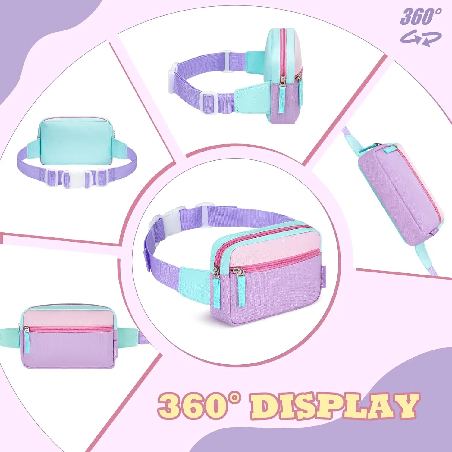 WOOMADA Fanny Pack, Crossbody Bag Waist Bag with Adjustable Waistband, Cute Belt Bag for Gifts(Turquoise&Purple)